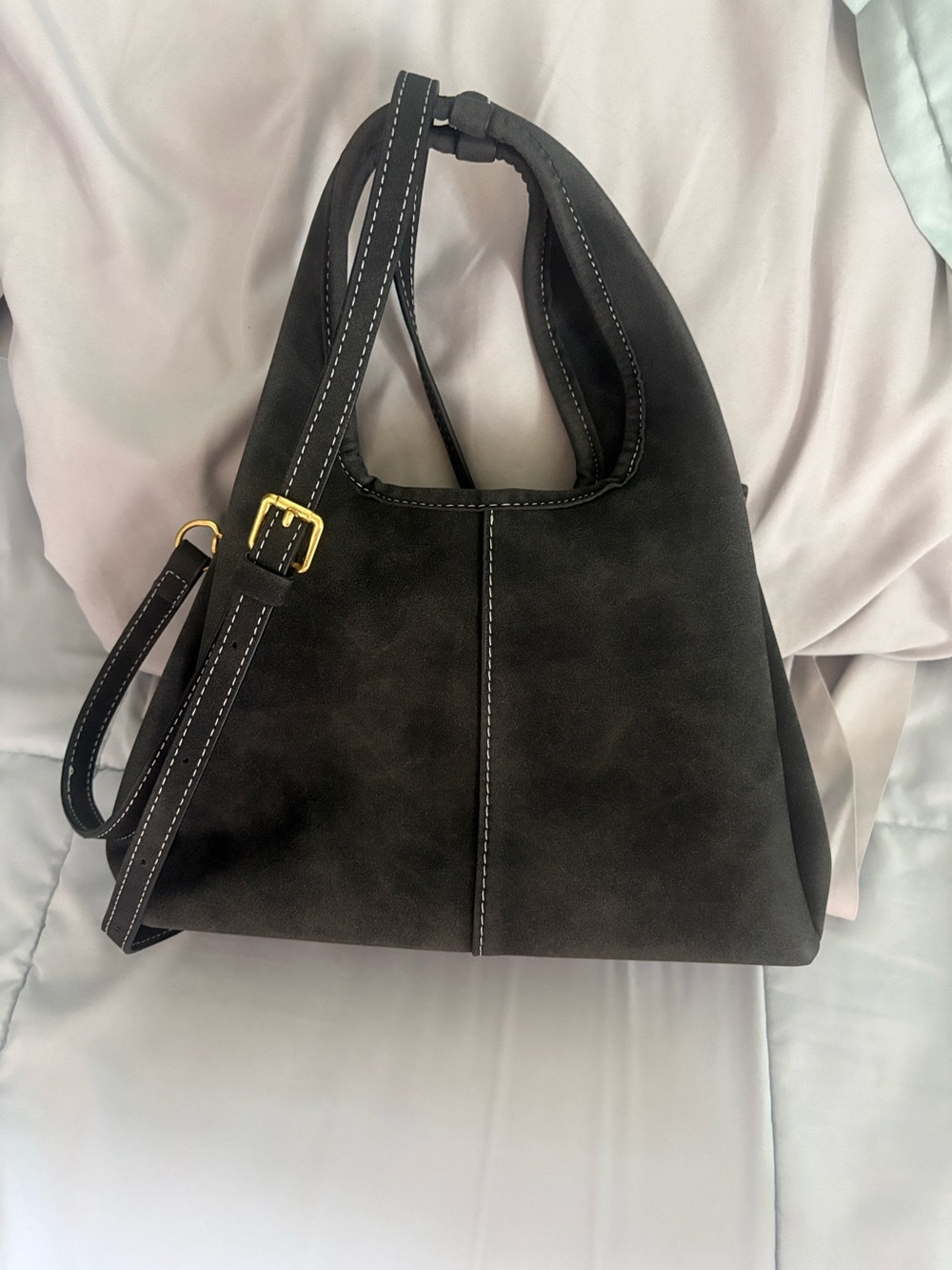 Suede Shoulder Tote Bag in
Black